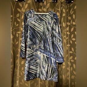 Papillon Blanc Blue and White Abstract Long Sleeve Dress